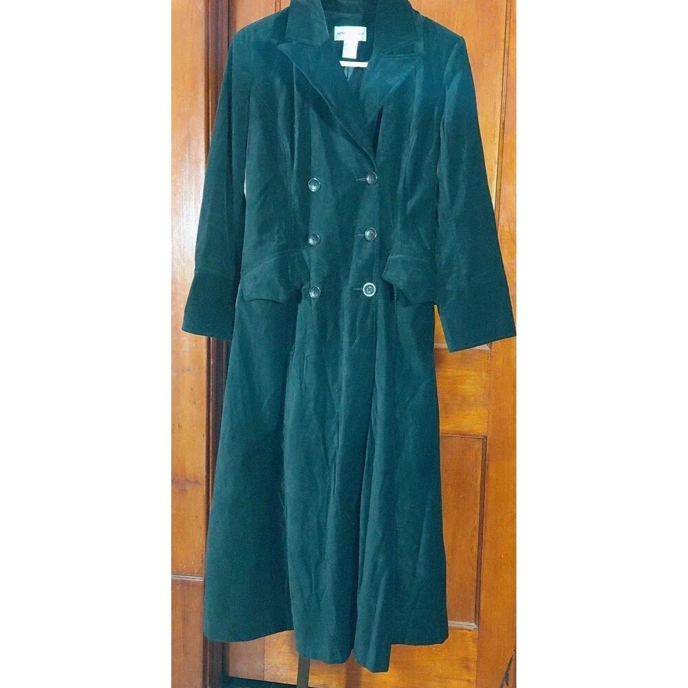 Newport News SP Petite Black Velvet Velour Double Breasted Maxi Trench Coat - Picture 2 of 11